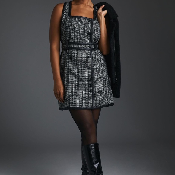 NWT Anthropologie Maeve Black Tweed Overall Dress Sz 4 - Picture 3 of 3